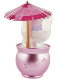 The tokidoki Cherry Blossom Cats - Special Edition Blossom Kitty features a white cat figurine in a metallic pink pot, holding a pink and red floral umbrella.