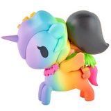 The tokidoki Hawaiian Ohana - Kailani & Anuenue (Special Edition) by tokidoki features a rainbow unicorn with orange wings, a pink floral necklace, and dark-haired Kailani—making it a delightful collectible from the Hawaiian series.