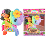 The tokidoki Hawaiian Ohana - Kailani & Anuenue (Special Edition) figurine features a girl with a flower in her hair riding a rainbow unicorn, and comes in decorative “Hawaiian Ohana” packaging—a vibrant collectible by tokidoki.