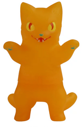 Negora Color Palette by Konatsuya—a collectible orange cartoon-style cat figurine with raised arms, yellow eyes, sharp teeth, blue paw markings, and a standing pose—ideal for fans of whimsical kaiju monsters.