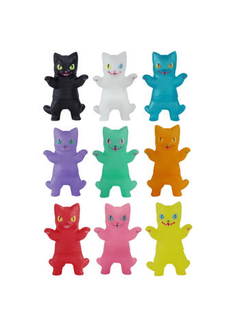 Negora Color Palette by Konatsuya features nine vibrant kitty kaiju figurines in black, white, blue, purple, green, orange, red, pink, and yellow—perfect for any collectible kaiju fan.