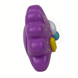The Virus Flower by Partner Toys is a 3.5-inch purple plastic toy with rounded shapes and yellow, teal, and silver details, inspired by a cute flower design, shown from the side against a white background.