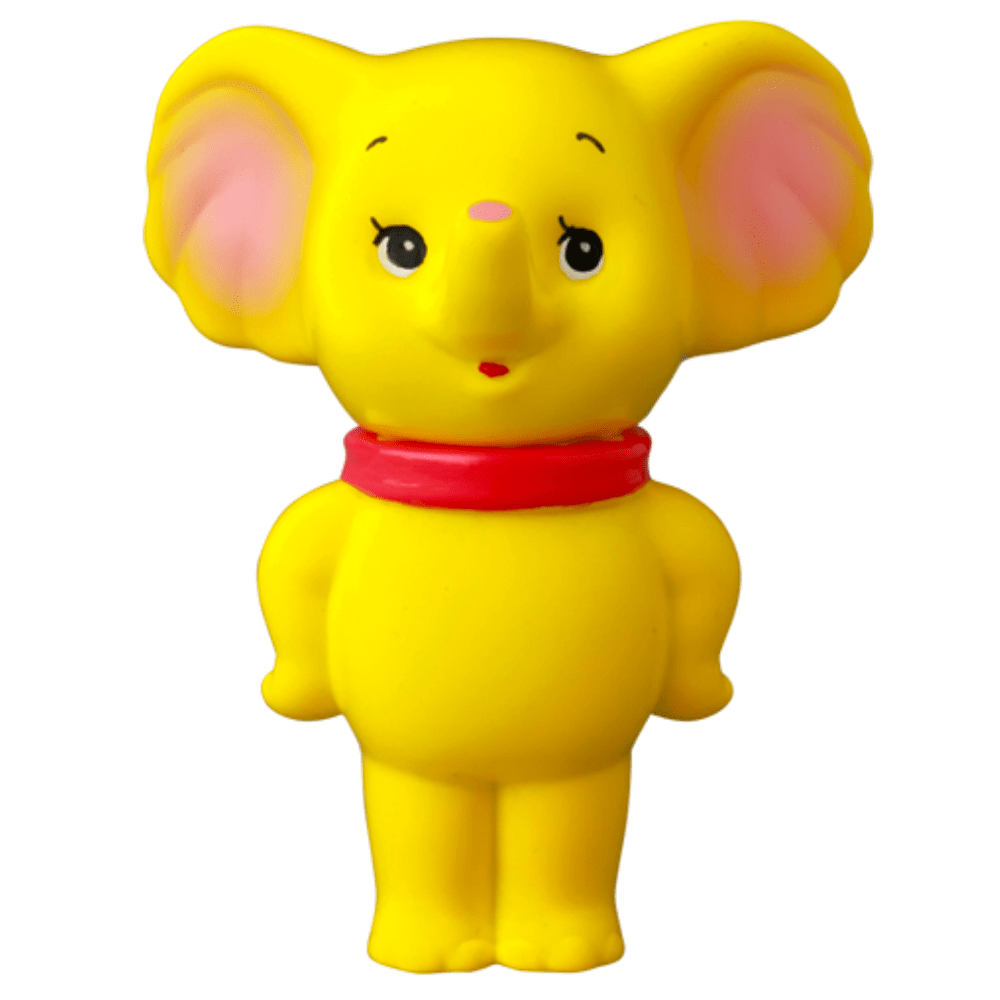 The VAG 43 — ZOU by Medicom is a yellow cartoon elephant figure with pink inner ears, a red collar, and a small smile, inspired by Japanese vinyl toys—perfect for fans of Vinyl Artist Gacha gachapon figures.