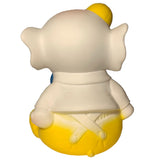 The Bitter Squeaks Yellow Bowtie Baby Elephant is a vinyl figure seen from the back, featuring a baby elephant in a white shirt and yellow pants, styled like a plush toy with its arms at its sides.