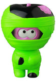 VAG 41 — Yummy Mummy by Medicom is a green mummy-themed Japanese vinyl toy with wide cartoon eyes and a pink brain, wearing a bright green suit with black accents—a fun pick for any Vinyl Artist Gacha collection.