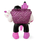 Bernie — Purple Reign Rotofugi Exclusive by UFO Toys is a sofubi figure featuring pink and black details, a textured purple cape, and a white axe, perfect for designer toy fans.