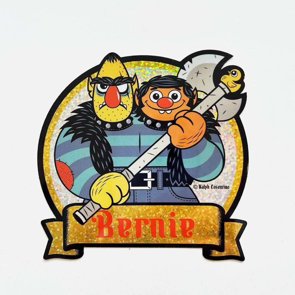 Illustration of two cartoon characters, one with a large axe, with