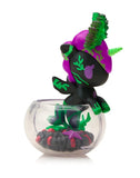 The tokidoki Neon Reef Mermicorno - Deep Star Coral Special Edition is a small unicorn figurine with purple and green details in a clear round container, featuring black and red elements plus glow-in-the-dark accents for extra charm.