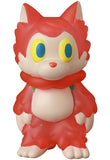 Ookamikun — VAG 10th Anniversary by Medicom is a red and cream cat figurine with large yellow and blue eyes and a thick red collar, inspired by Japanese vinyl toys and reminiscent of collectible Vinyl Artist Gacha figures.