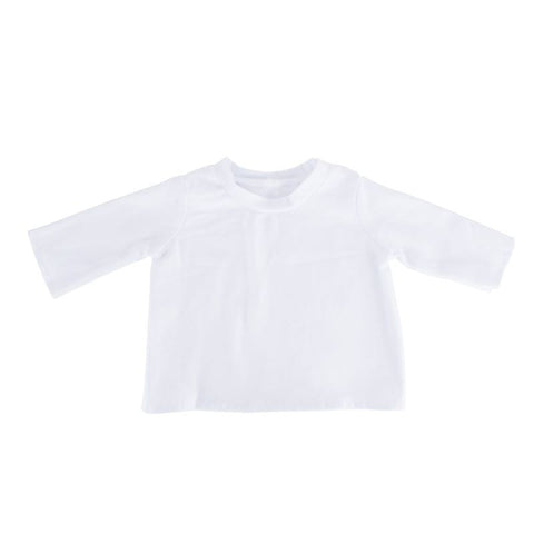 The Playge White Long Sleeve Tee for 20" Squadt is laid flat on a white background, highlighting its clean and classic style—ideal for outfitting your favorite 20 inch Squadts.