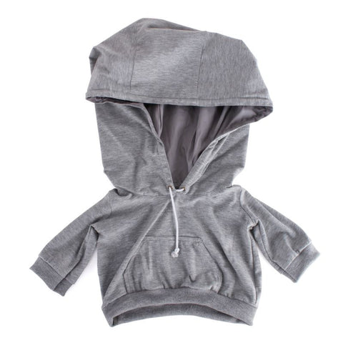 The Playge Heather Hoodie for 20" Squadt, featuring a drawstring and front pocket, is shown laid flat on a white background.