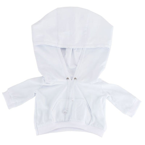 The Playge White Hoodie for 20" Squadt features long sleeves, a front pocket, and drawstrings—ideal for customizing or accessorizing your figure's winter wardrobe. Displayed flat against a white background.