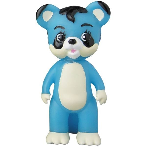 A blue cartoon bear figurine with a white belly and black details, large eyes, and upright stance. Part of Medicom's Vinyl Artist Gacha Series 6 - Tanuki no Pokopon collection.