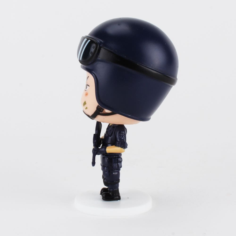 A small SWAT Team Officer Xu figurine from the Best Happy Police Friends collection by ExWorks/SII, designed by DG Zhou, stands in dark uniform and helmet with baton on a white base against a white background.