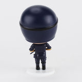 A small figurine of Swat Team Officer Xu in a navy uniform and helmet, shown from the back on a white base—a charming ExWorks/SII Best Happy Police Friends collectible by DG Zhou.