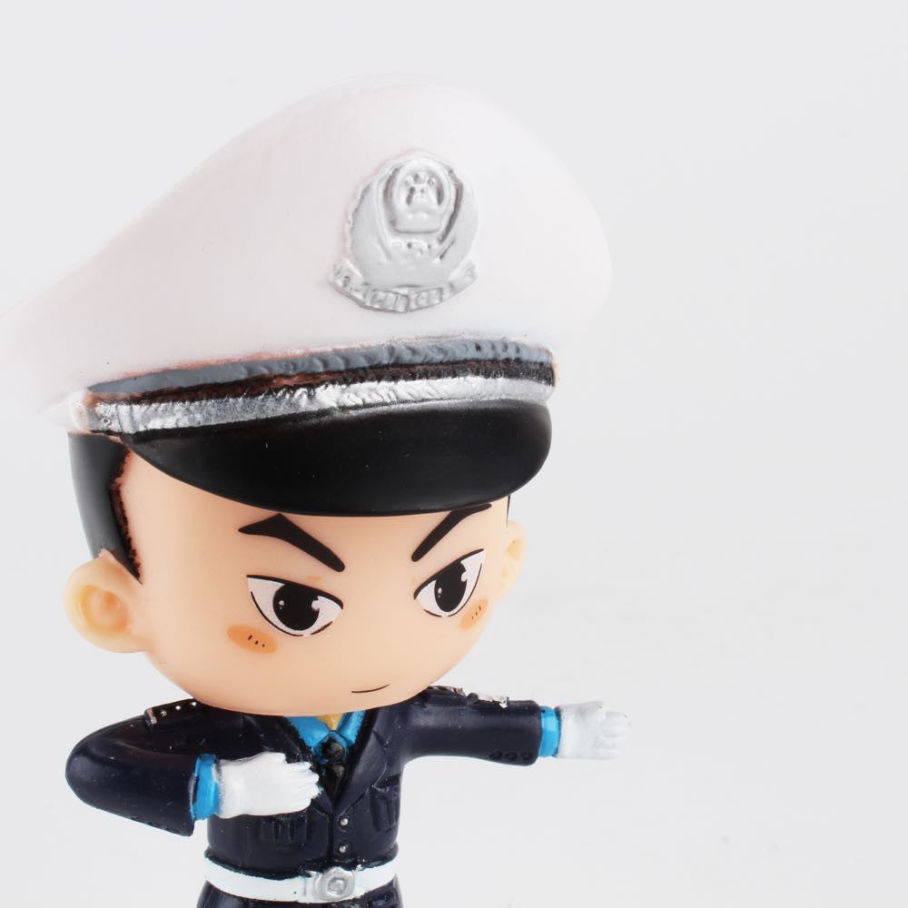 Best Happy Police Friends - Traffic Cop Huang by ExWorks/SII: a designer toy figure of a uniformed police officer in a white hat raising one arm, inspired by Chinese figurines, set against a plain white background.