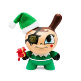 The Kidrobot Go Elf Yourself Dunny—Evil or Nice vinyl figure features a green elf outfit, green Santa hat, red toy, and