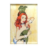 Illustration of a red-haired woman in a green bunny costume, inspired by Playboy Redux, featured on the Brian Ewing Playboy Redux Acrylic Magnet by Rotofugi—a limited edition art magnet.