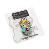 The Artpin Collection - The Wolf by Horrible Adorables is a colorful enamel pin featuring a cartoon wolf holding a bone, displayed on a card labeled