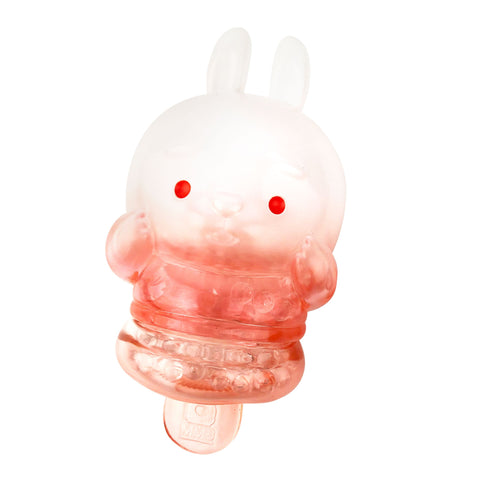 The Meng Meng Bing — Bunny Popsicle Mini-Figure by Sun Day Toy is a translucent pink and white bunny teether with red eyes and rounded features, designed for easy gripping by infants.