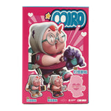 The Miro & Wujo Blind Box by LAM Toys features a pop cartoon figure with glasses, hood, backpack, and a small purple creature, along with illustrations and Chinese text on a pink background.