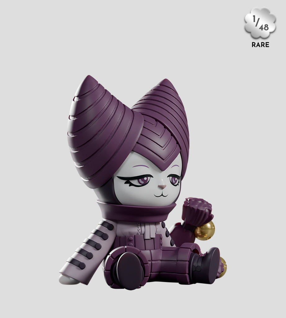 A Mad Tea Party Blind Box by Kaleidos Creative—a whimsical purple and white toy inspired by circus clowns, perfect for collectors.