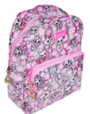 From the spring collection, the tokidoki Cherry Blossom Cats Clear Backpack features an all-over print of cartoon cats and flowers, gold zipper pulls, and a front zippered pocket.