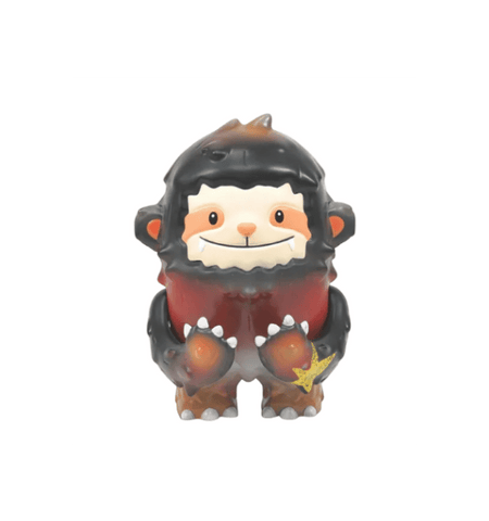 Dustin from Star Beast Adventure by The Little Hut is a toy figure with brown, black, and red markings, smiling and holding a yellow star in its paws. Designed by Shon Chen, it's shown against a white background.