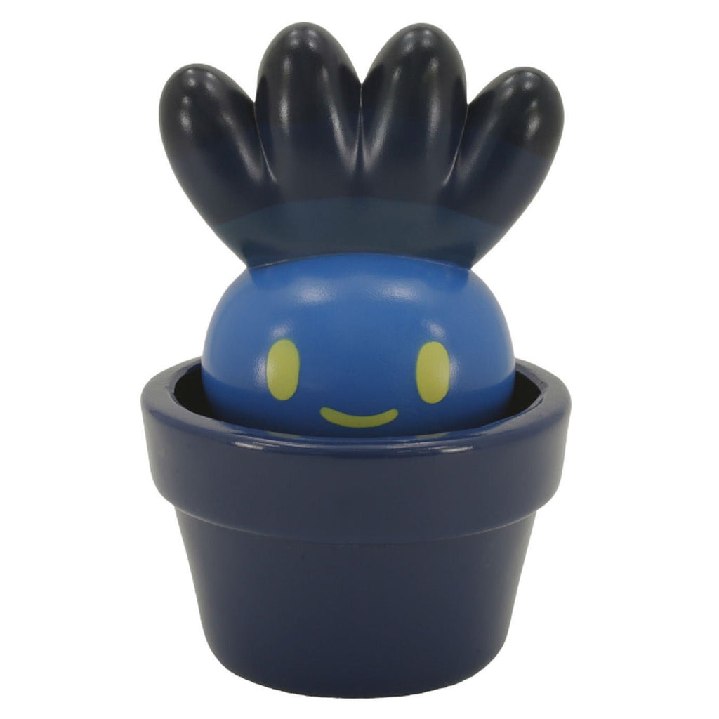 Hakusai-kun — Moonlight Night by Fewmany features a blue cartoon plant with yellow eyes, five black leaves, and a smile in a blue pot—a delightful vinyl artist gacha collectible.