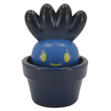 Hakusai-kun — Moonlight Night by Fewmany features a blue cartoon plant with yellow eyes, five black leaves, and a smile in a blue pot—a delightful vinyl artist gacha collectible.