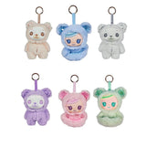 Six tokidoki Soft & Sweet Vinyl Plush Blind Boxes are arranged in two rows, featuring bear-themed and doll-faced pastel designs, creating an adorable pastel plush collection from tokidoki.