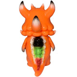 The Little Hut's Rangeas Jr. - Orange is an orange, horned monster figurine with a multicolored exposed spine and back, standing upright and facing away—a must-have collectible for any fan.