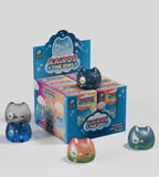 Kaleidos Creative's Kairos the Owl Blind Box features three colorful owlets arranged around a themed box—each blind box contains a surprise collectible figure!.