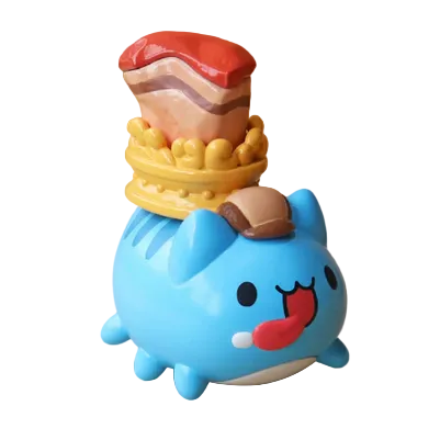 The Bugcat Capoo — National Palace Museum Adventure Blind Box by Partner Toys features a blue, cat-like figurine with stripes, a crown topped with meat, and a playful tongue out—ideal for fans of collectible blind boxes.
