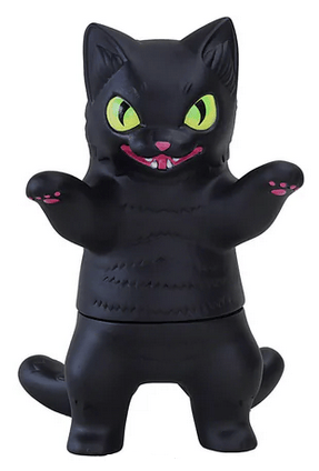 The Konatsuya Negora Color Palette is a black cartoon kitty kaiju figurine with green eyes, pink nose, and open mouth, standing upright with both arms raised—a playful collectible for whimsical monster fans.