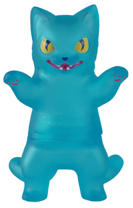 The Negora Color Palette by Konatsuya is a translucent blue kitty kaiju figurine with yellow eyes, a pink mouth, and raised arms—perfect for fans of unique collectible creatures.