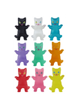 Negora Color Palette by Konatsuya features nine vibrant kitty kaiju figurines in black, white, blue, purple, green, orange, red, pink, and yellow—perfect for any collectible kaiju fan.