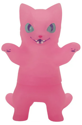 The Negora Color Palette by Konatsuya is a pink, upright cartoon cat figure with green eyes, pointy ears, open mouth showing fangs, and raised arms—an adorable collectible kaiju toy or figurine.
