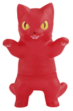 The Konatsuya Negora Color Palette is a red kitty kaiju figurine with yellow eyes, upright ears, raised arms, and an open mouth, standing on its hind legs—a must-have collectible for kaiju fans!.