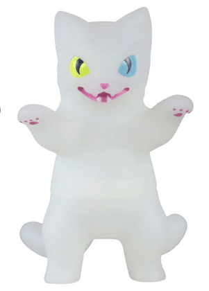 Negora Color Palette by Konatsuya is a white cartoon cat figurine with raised arms, yellow and blue eyes, pink mouth and paw details, and a smiling face—an adorable collectible kaiju for fans of cute monsters.