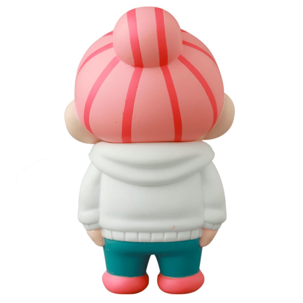 Vag 35 - Inu No Kagayaki by Medicom: a quirky desk figurine with pink striped hair in a bun, white hoodie, teal pants, and pink shoes—shown from the back. Fun decor and a unique office gift!.