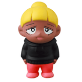 The Vag 35 - Inu No Kagayaki desk figurine by Medicom, featuring yellow hair in a bun, black hoodie, and red pants, makes a quirky office gift or unique desk decor piece that stands out on any white background.