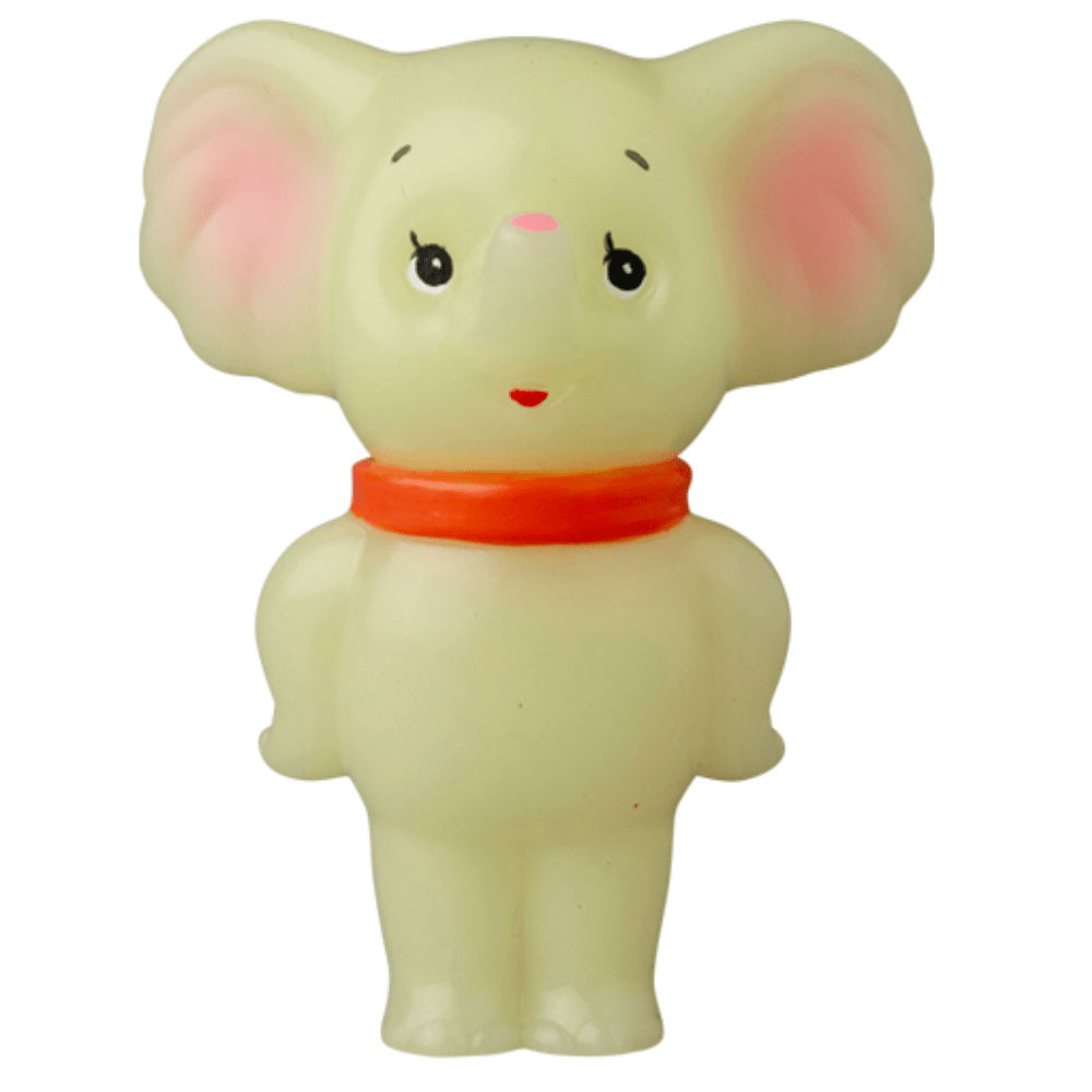 Medicom VAG 43 — ZOU: A toy elephant figurine with large pink ears, red collar, and a friendly face, styled like Japanese vinyl gachapon figures, shown standing upright against a plain background.