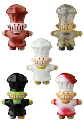 Medicom VAG 39 — Butcher features five collectible vinyl chef figures with stitched mouths in red, transparent, white, black with green, and white with red accents. Unique Japanese vinyl toys for every fan.