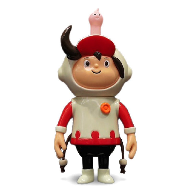 Hero P-Man by How2Work is a cartoonish figurine with a smiling face, white horned helmet, red and white suit, and a small pink creature on the helmet.