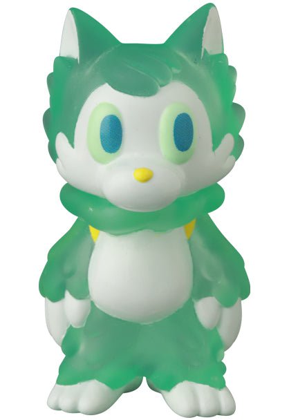Ookamikun — VAG 10th Anniversary by Medicom is a small, chibi-style wolf figure with green and white colors plus blue and yellow eyes—ideal for fans or collectors of cute Japanese Vinyl Artist Gacha toys.