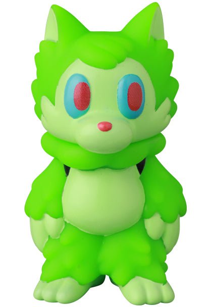 Ookamikun — VAG 10th Anniversary by Medicom is a small green figurine with blue and red eyes, pointed ears, and a fluffy tail—ideal for Japanese vinyl toy fans or as the next piece in your gachapon collection.