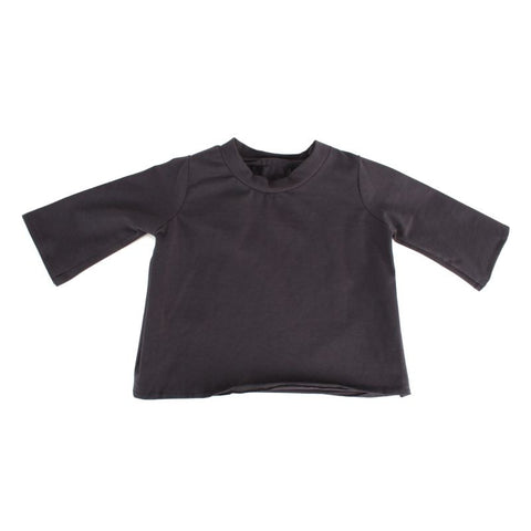 The Playge Dark Grey Long Sleeve Tee for 20" Squadt is laid flat on a white background—an ideal understated accessory for your collectible's emo-inspired style.