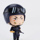 Chibi-style figurine of Swat Team Officer Xu from the Best Happy Police Friends collection by ExWorks/SII, featuring a soldier in dark helmet and uniform with rifle, designed by DG Zhou against a plain white background.