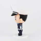 Side view of ExWorks/SII Best Happy Police Friends - Traffic Cop Huang figurine in a dark uniform and white hat, standing on a round white base—ideal for designer collectible toy fans.